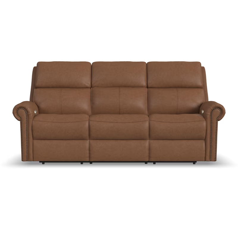 Bernard - Power Reclining Sofa With Console, Power Headrests & Lumbar, Nailhead Trim