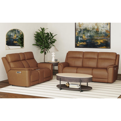 Mustang Power Motion Sofa with DDT; Wireless Charger; Power Headrest and Lumbar in Aline Butternut