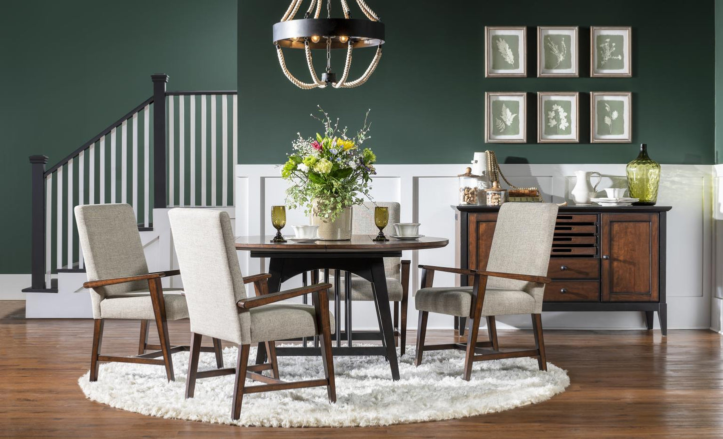 Fenmore - Complete Round Dining Table - Mocha And Distressed Cherry