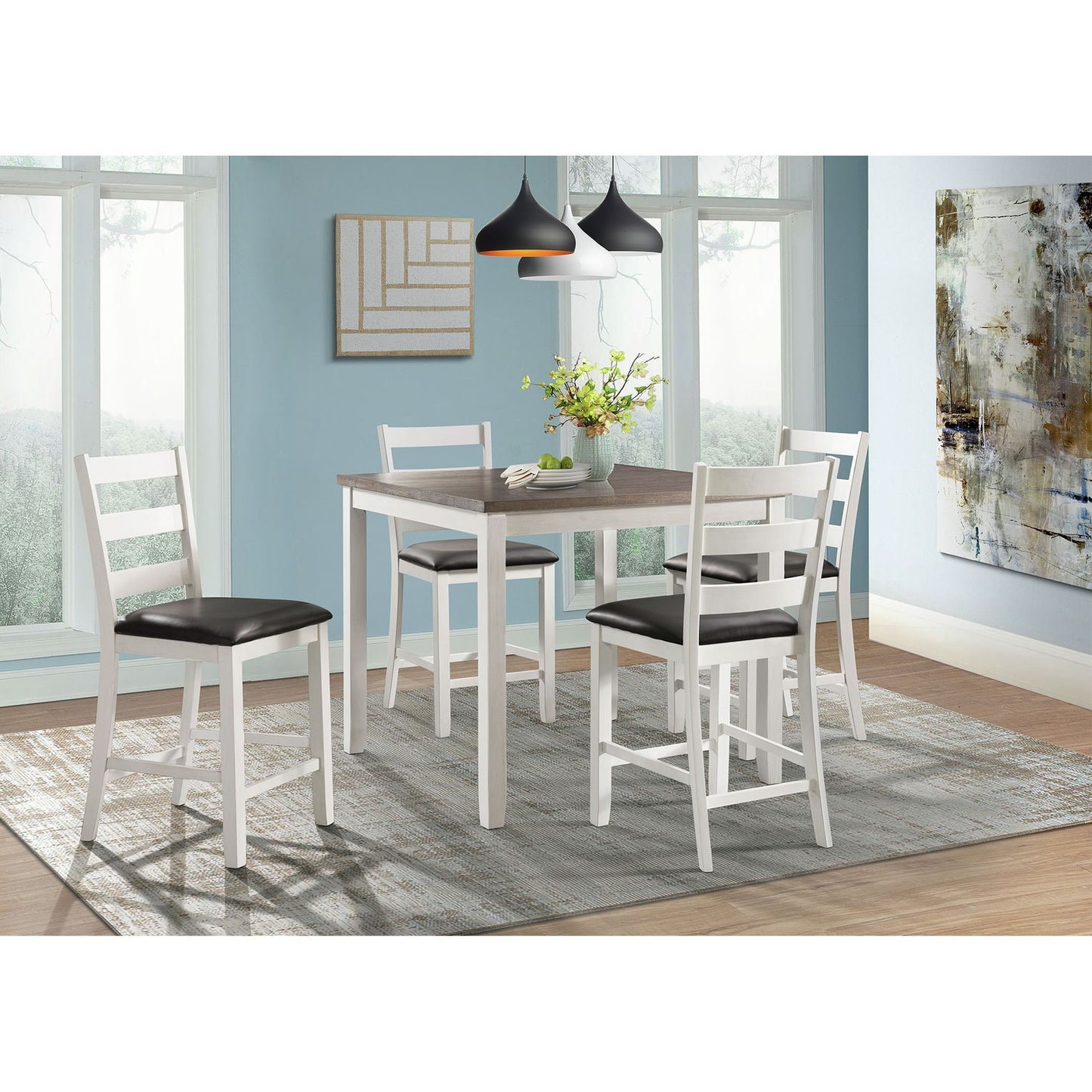 Martin - Counter Side Chair With Black PU (Set of 2) - White Finish