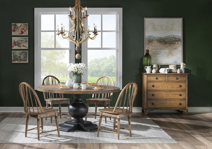 Vintage Market - Round Dining Table Complete - Barnwood Oak And Kettle Black