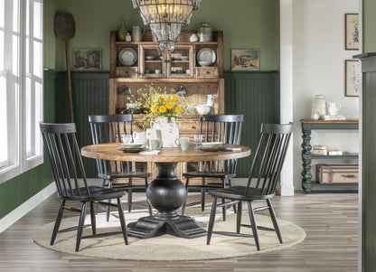 Vintage Market - Round Dining Table Complete - Barnwood Oak And Kettle Black