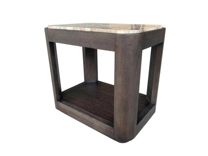 Lancia - Chairside Table With Stone Top - Charred Oak