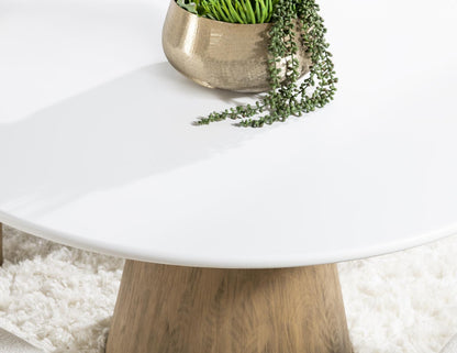 Melrose - Complete Round Dining Table - Cloud White And Desert Oak