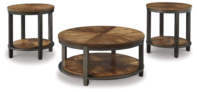 Roybeck - Occasional Table Set (Set of 3) - Light Brown / Bronze