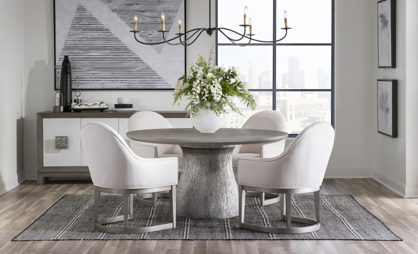 Terra Luna - Complete Round Pedestal Table - White Cloud & Nightfall