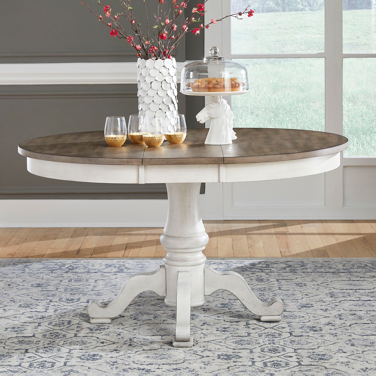Ocean Isle - Single Pedestal Table Top - Antique White & Dark Brown