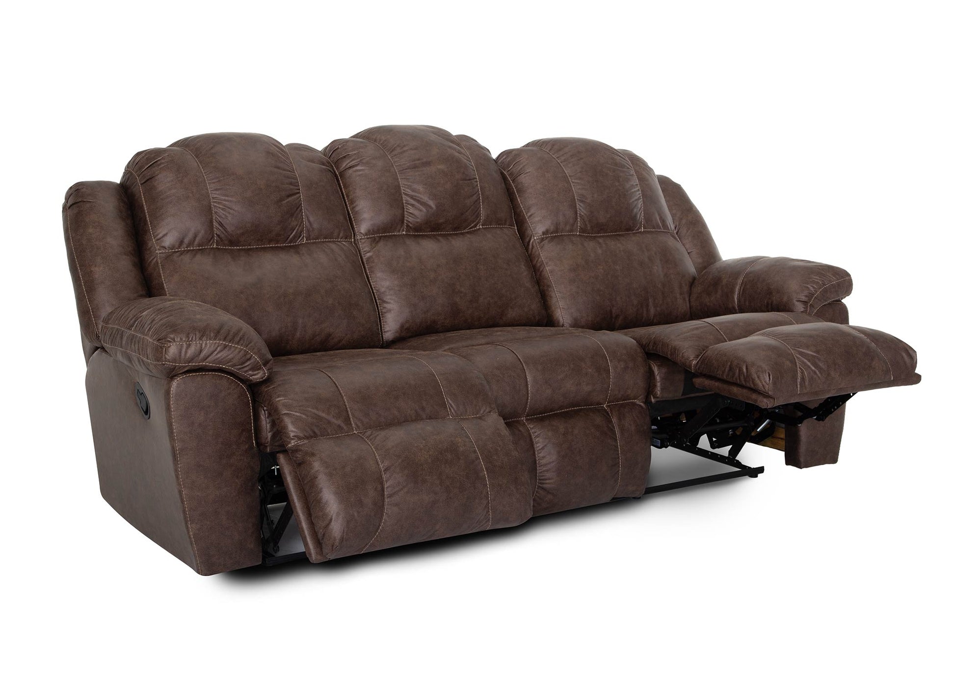 Brown leather reclining sofa on a white background