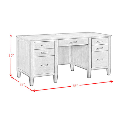 Portico - Double Pedestal Desk With Power / USB - Brown Oak
