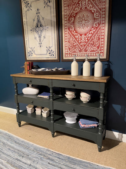 Vintage Market - Washstand Accent Chest 2 Drawers - Barnwood Oak And Mallard Green