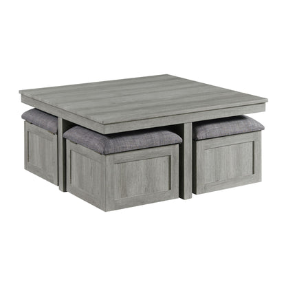 Uster - Coffee Table With Four Storage Stools - Gray