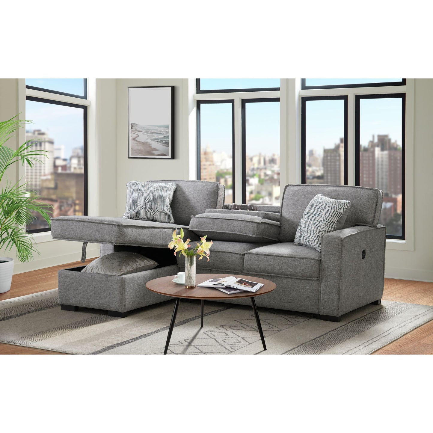 Caracas - Sectional LHF Storage Chaise - Palmer Steel