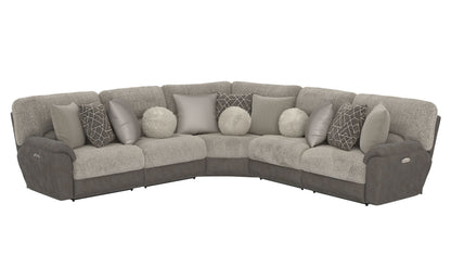 Rendezvous - 5 Piece Modular Sectional With 3 Reclining Seats & Castered Cocktail Ottoman - Umber