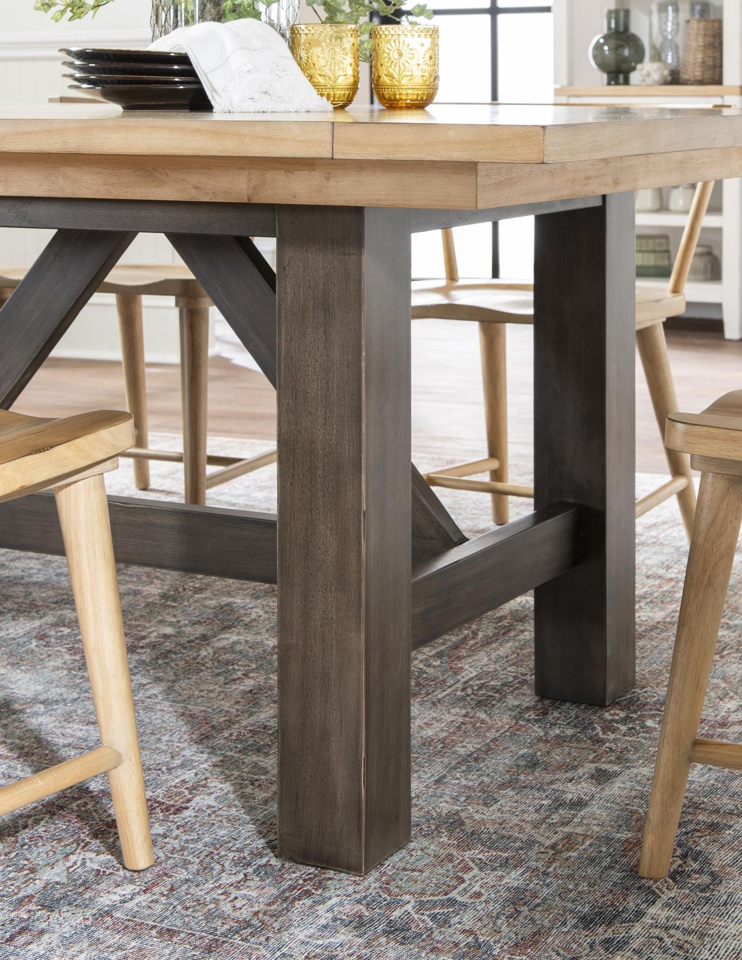 XXX's And OOO's - Trestle Dining Table - Two Tone