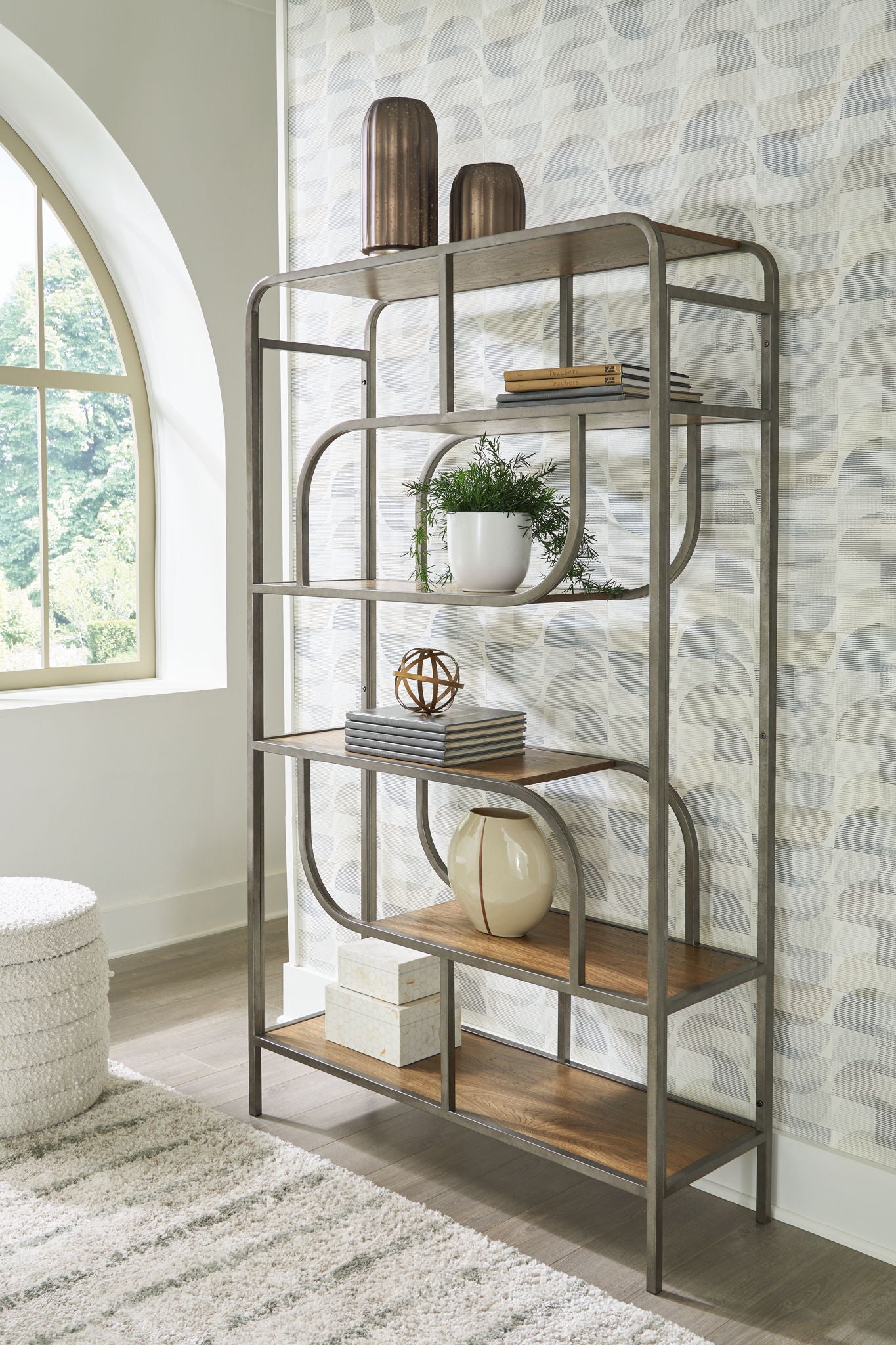 Jaddon - Bookcase - Brown / Antique Silver