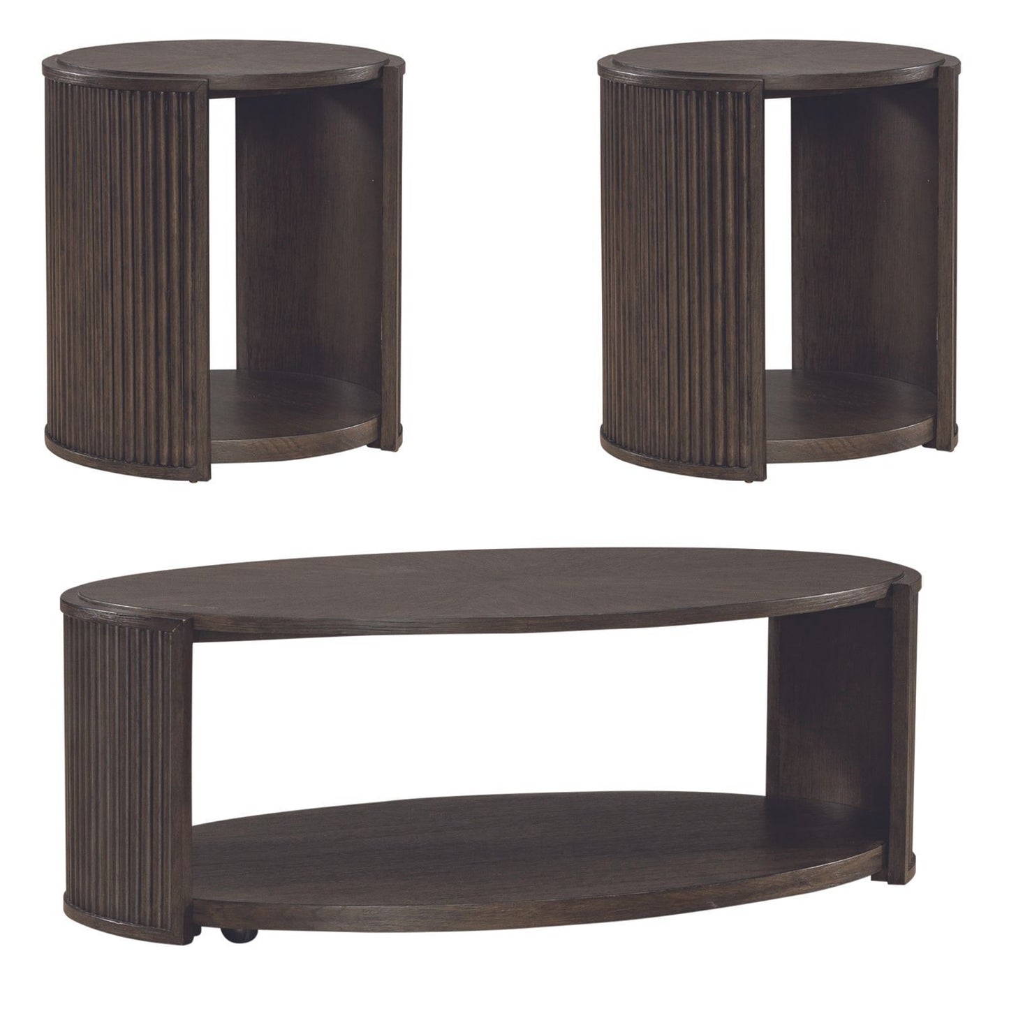 City View - 3 Piece Table Set (1 Cocktail 2 Round End Tables) - Coffee Bean