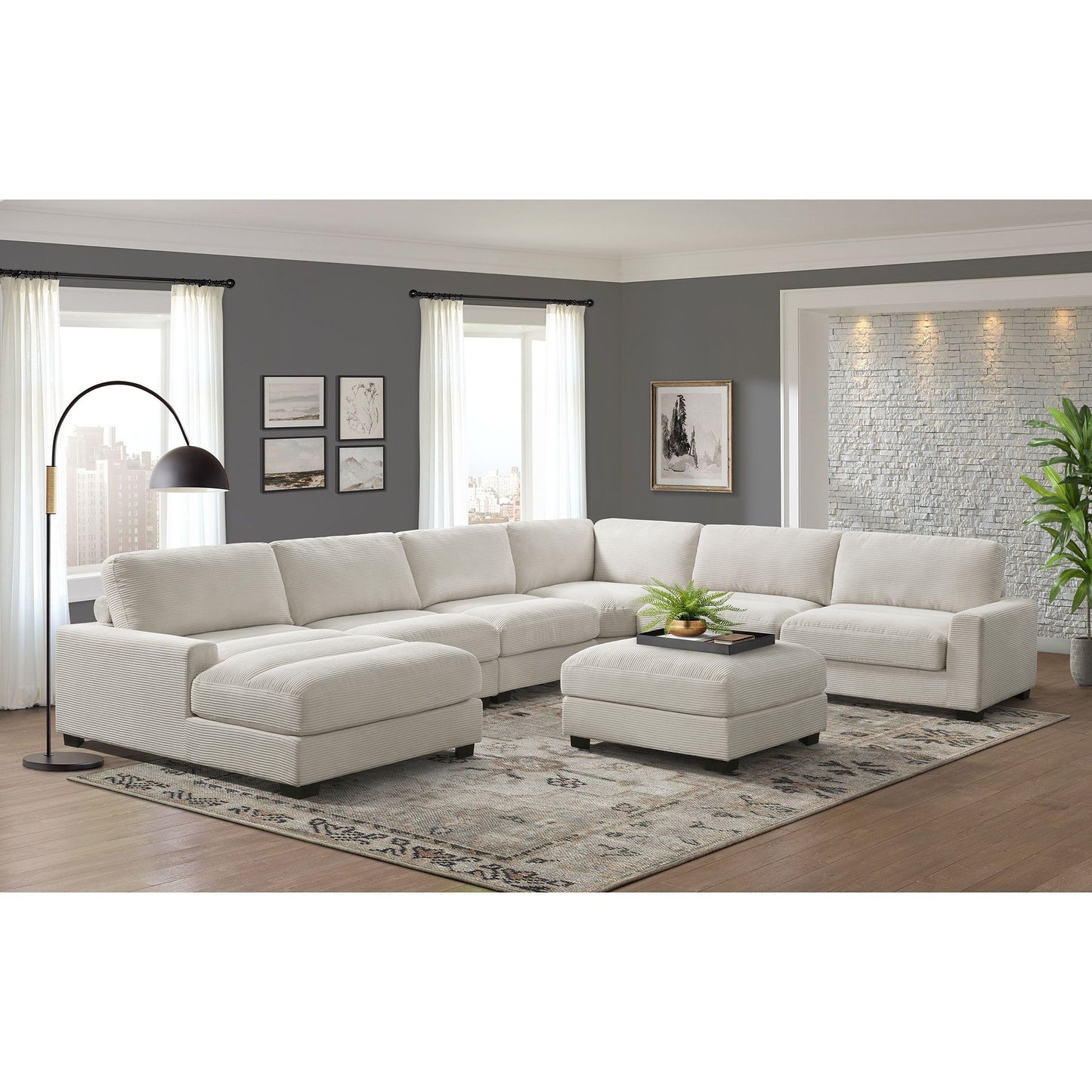 Arizona - Modular LHF Fabric Chaise With 1 Pillow 20" - Steno Beige