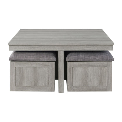 Uster - Coffee Table With Four Storage Stools - Gray
