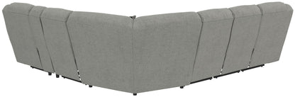 Quinn - 3 Piece Reclining Sectional With 4 Reclining Seats, Storage Arms, Storage Console With Lights, And Drop Down Table - Nature