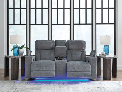 Studio Cave - Power Reclining Loveseat with Console - Steel