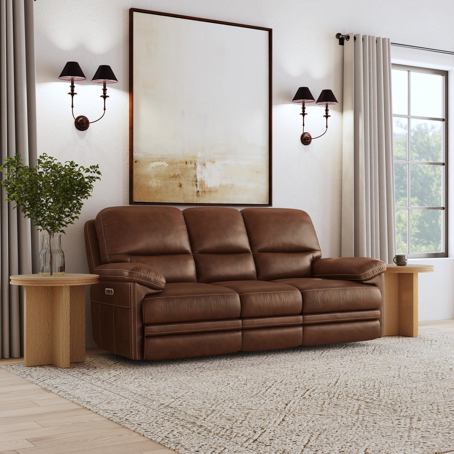 David - Power Reclining Sofa With Power Headrests & Lumbar - Pecan