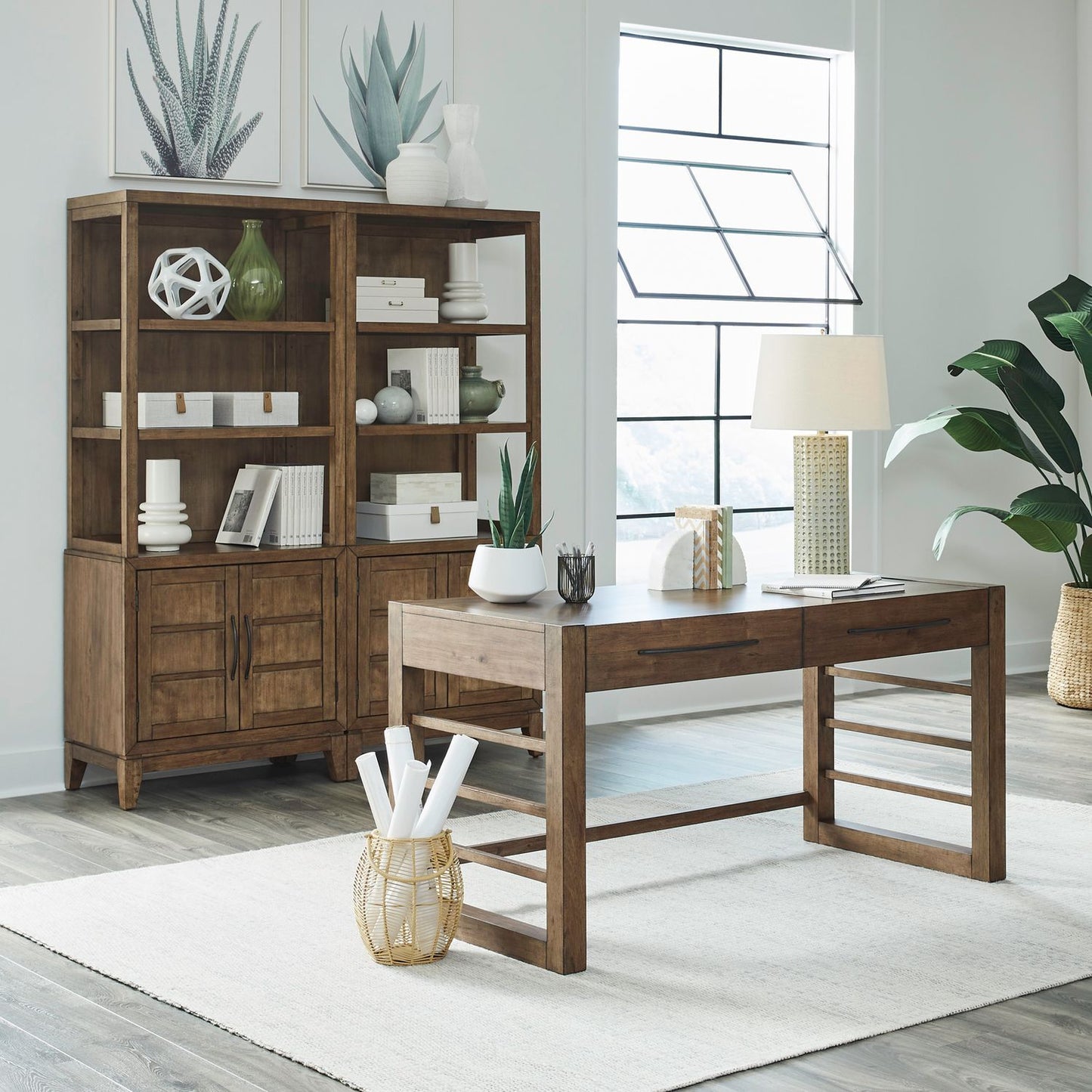 Shaker Lakes - Desk & Bookcase Set - Harvest Brown