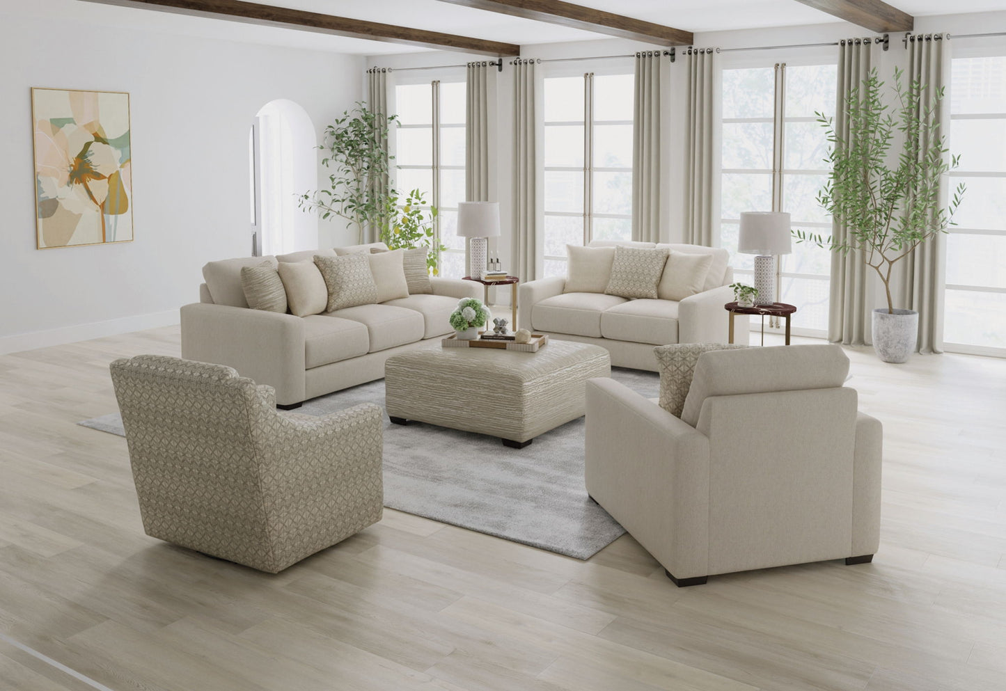 Hyde Park - Fabric Cocktail Ottoman - Beige