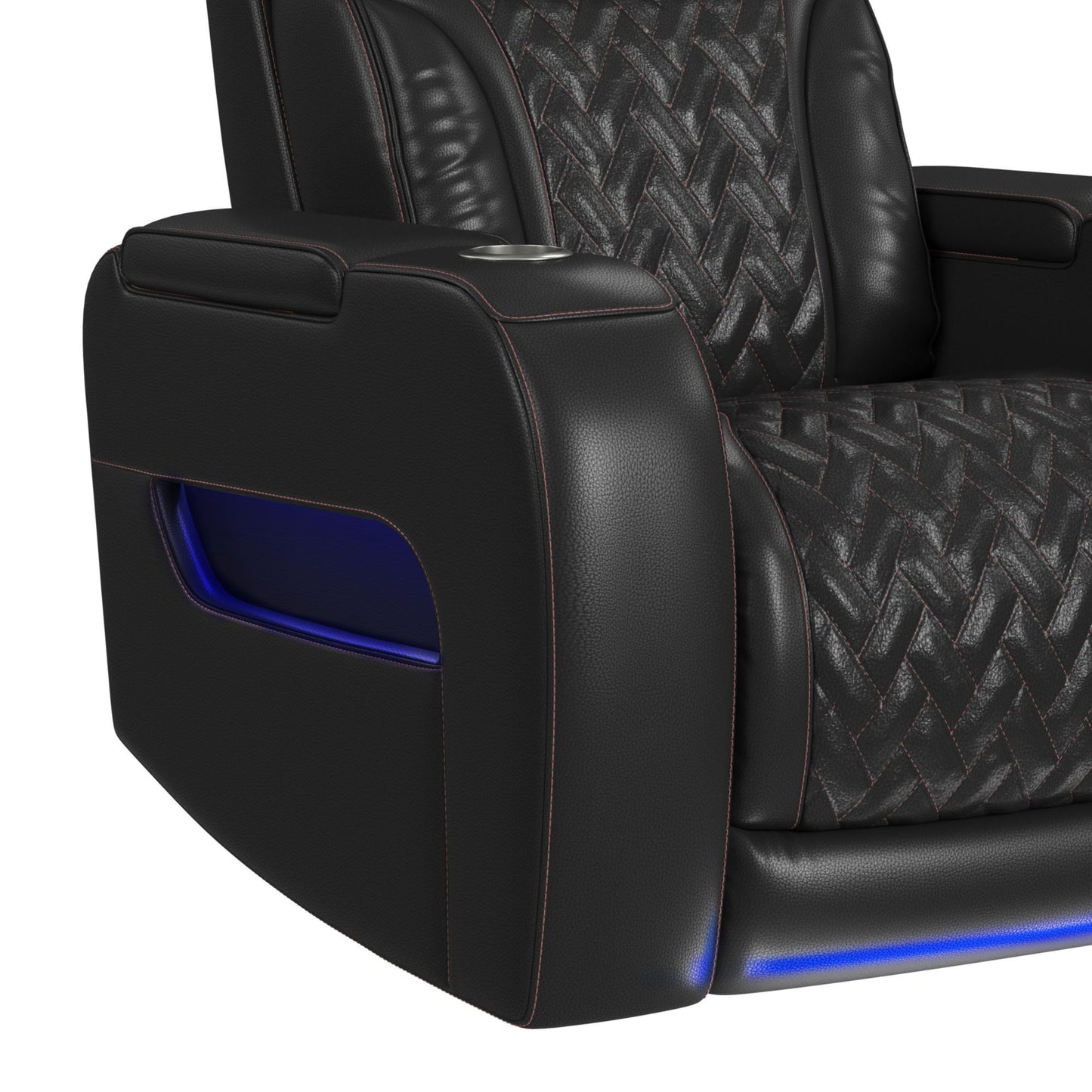 Prime Time - P3 Recliner With LED And Wireless Charger Pocket - Jett Black With Red Stitching
