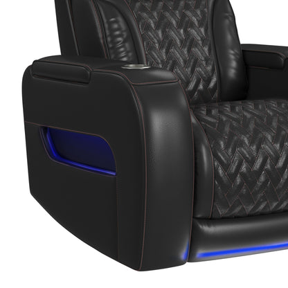 Prime Time - P3 Recliner With LED And Wireless Charger Pocket - Jett Black With Red Stitching