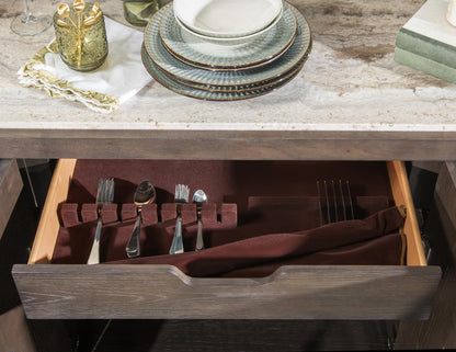 Lancia - Credenza With Stone Top - Charred Oak / White