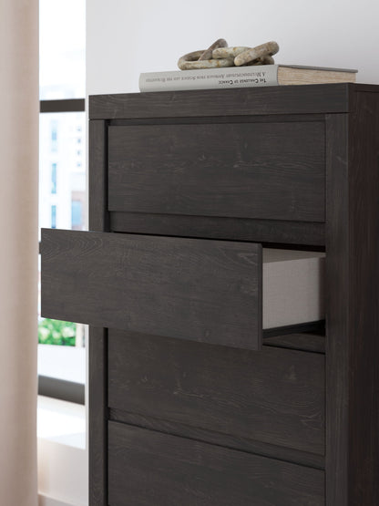 Fraluna - Five Drawer Chest - Charcoal
