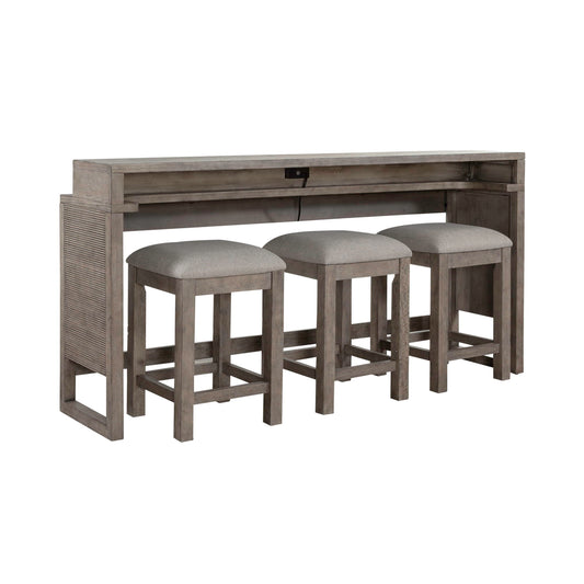 Bartlett Field - 4 Piece Living Room Set (Console Bar Table & 3 Console Stools) - Gray