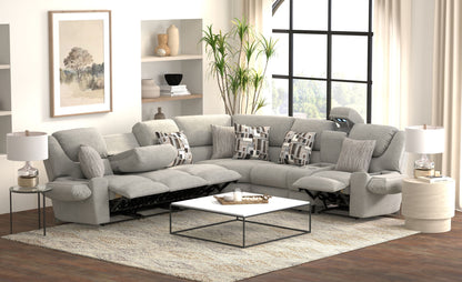 Quinn - 3 Piece Reclining Sectional With 4 Reclining Seats, Storage Arms, Storage Console With Lights, And Drop Down Table - Nature