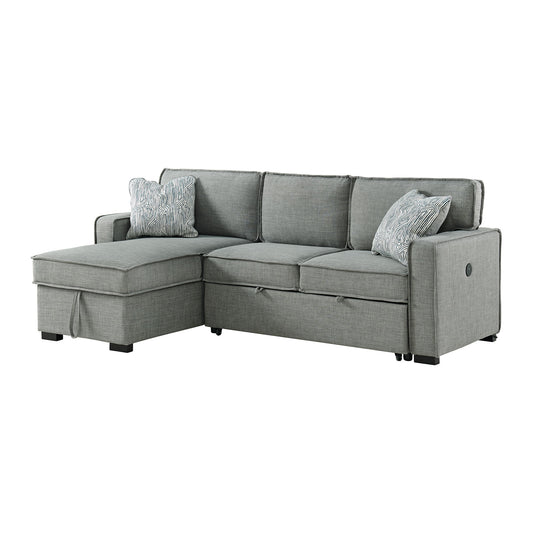 Caracas - Sectional RHF Loveseat With Pull Bed, Drop Table & USB - Palmer Steel