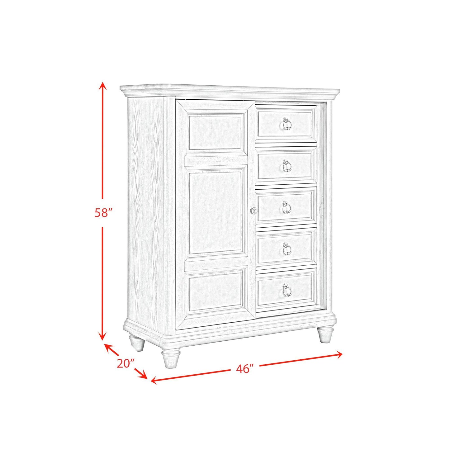Whit-Ash - 5-Drawer Door Chest - Light Gray
