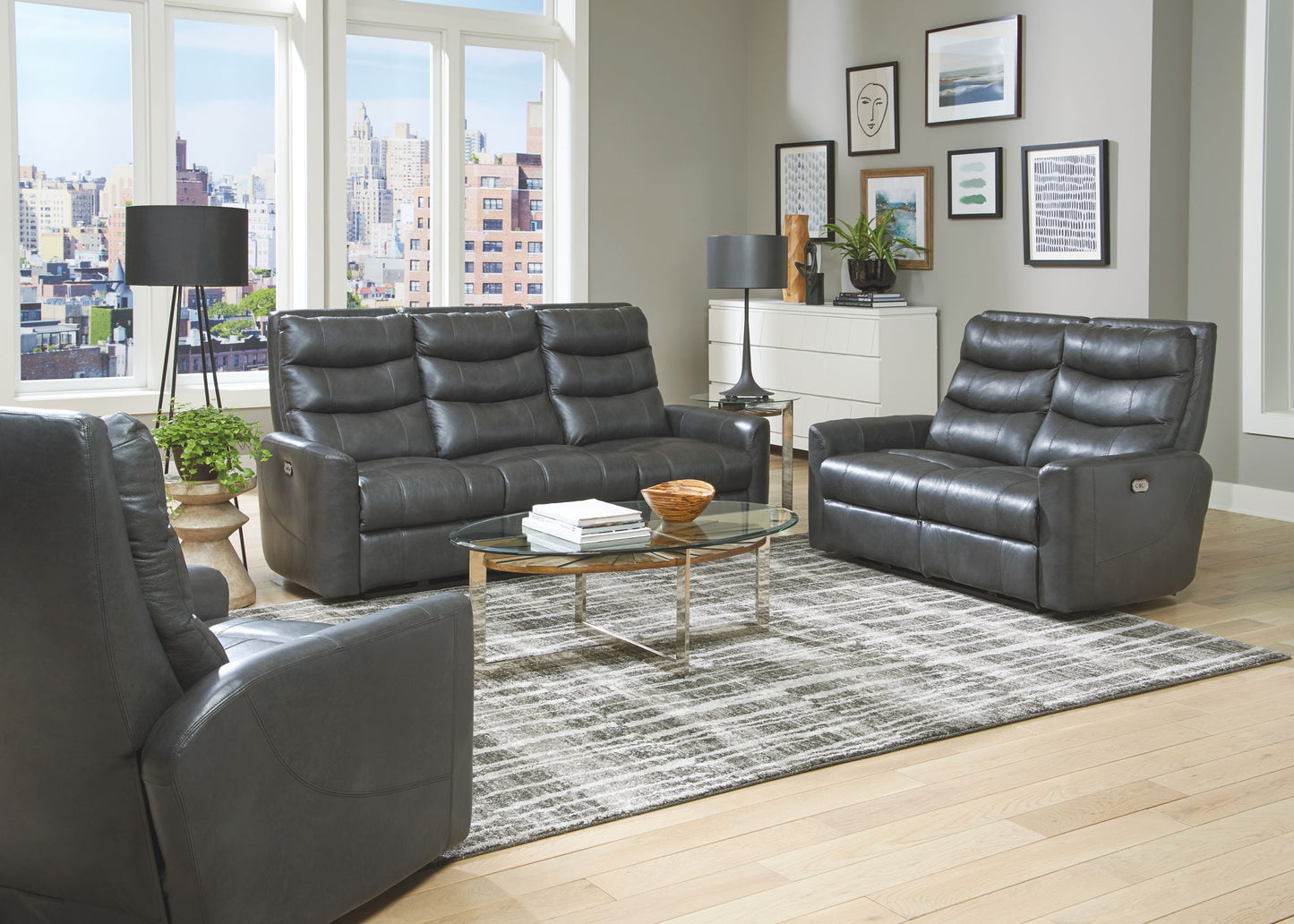 Bosa - Leather Power Recliner - Charcoal