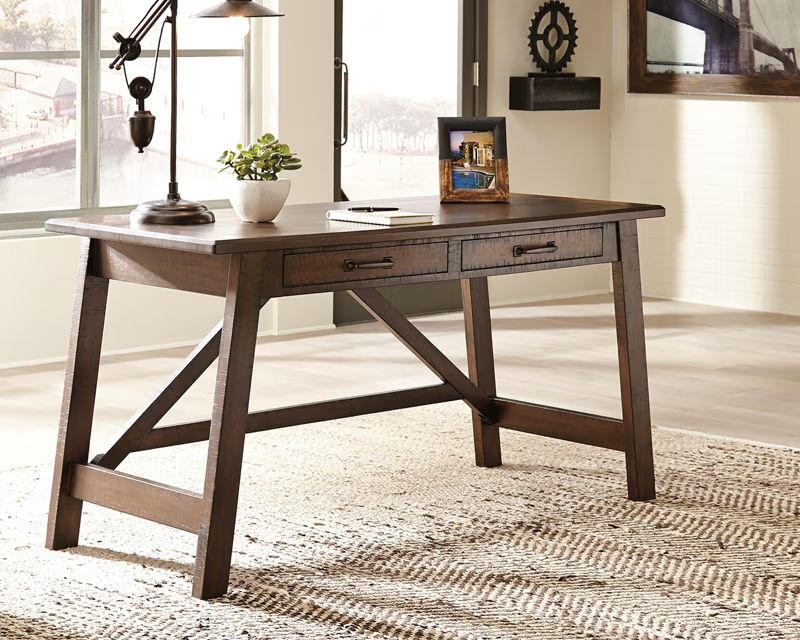 Baldridge - Home Office Large Leg Desk - Rustic Brown