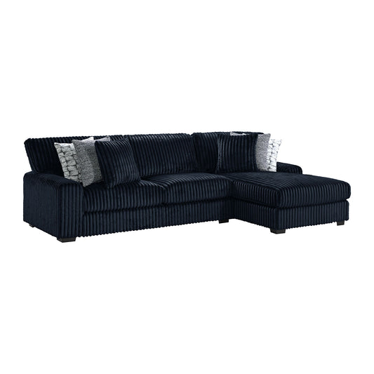Nightfall - RHF Chaise With 2 Self Pillows 20" - Grand Cord Black