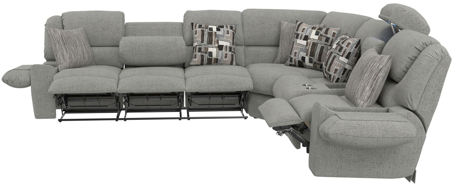 Quinn - 3 Piece Reclining Sectional With 4 Reclining Seats, Storage Arms, Storage Console With Lights, And Drop Down Table - Nature