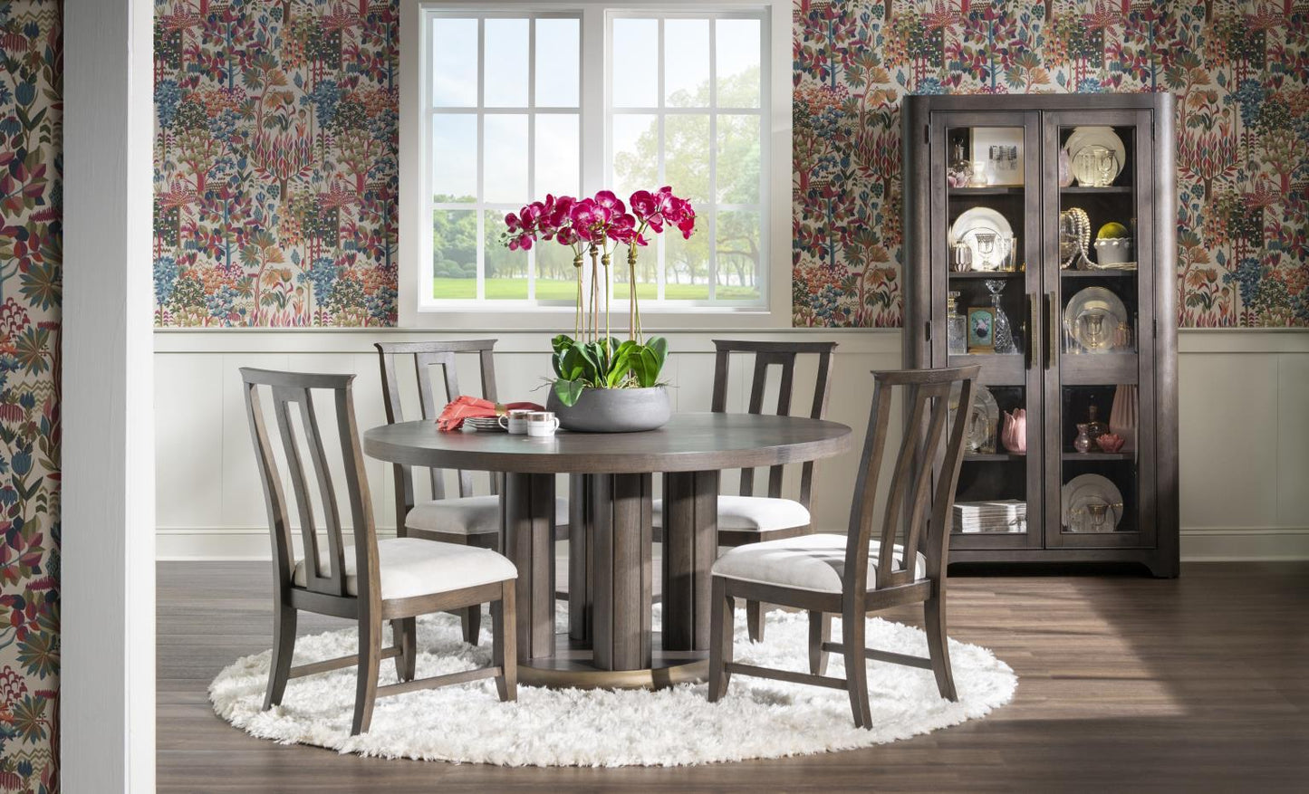 Lancia - Complete Round Dining Table - Charred Oak