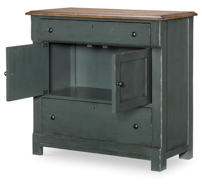 Vintage Market - Washstand Accent Chest 2 Drawers - Barnwood Oak And Mallard Green
