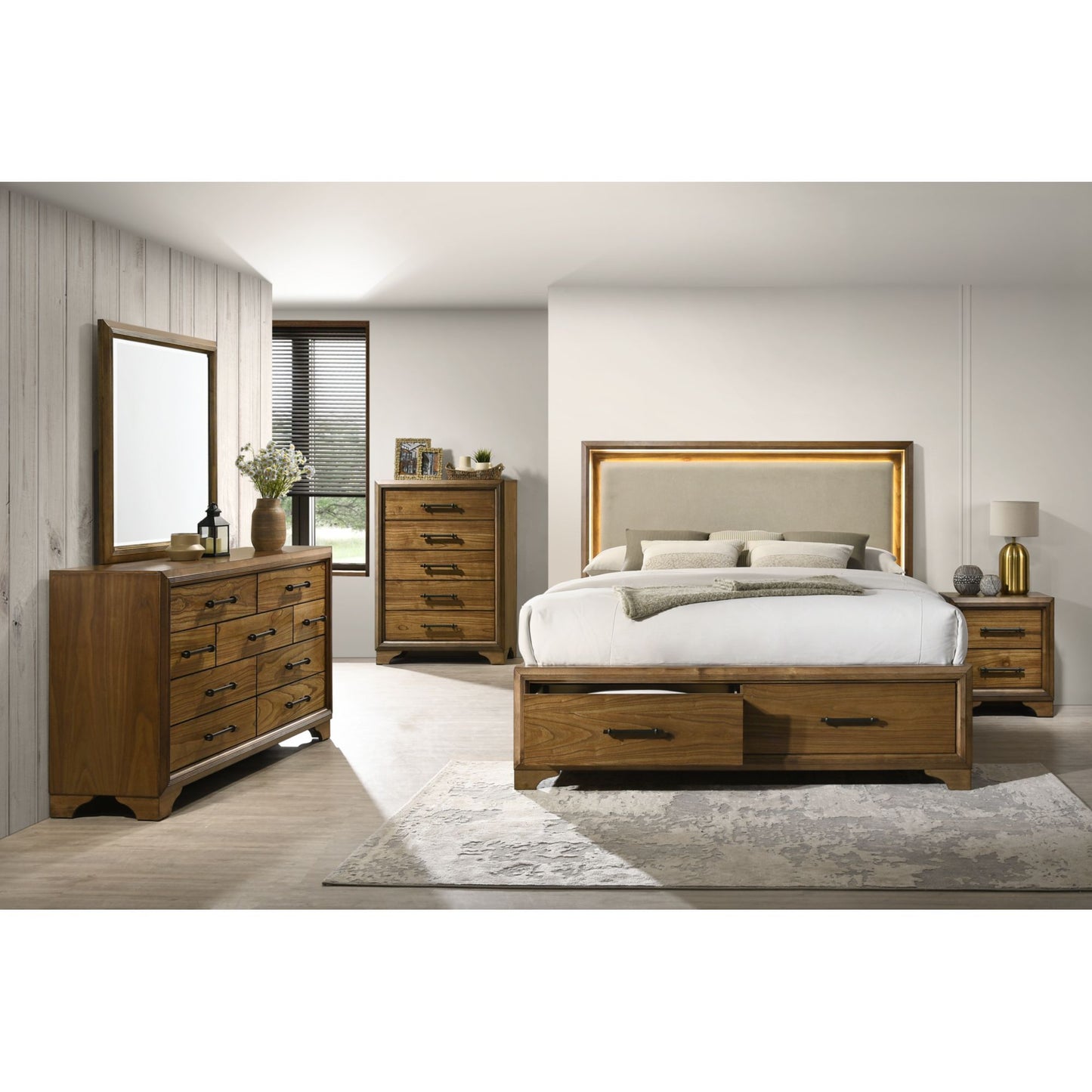 Harmony - Upholstered Storage Bedroom Set With LED