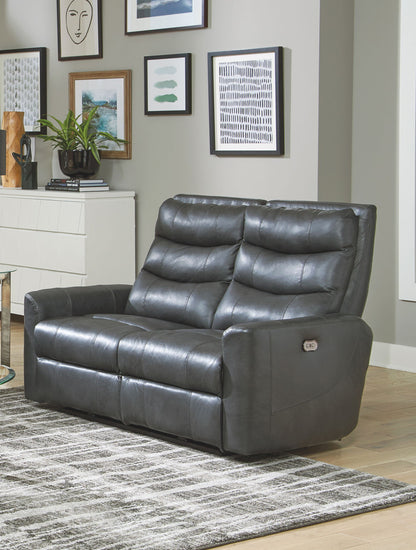 Bosa - Leather Power Reclining Loveseat - Charcoal