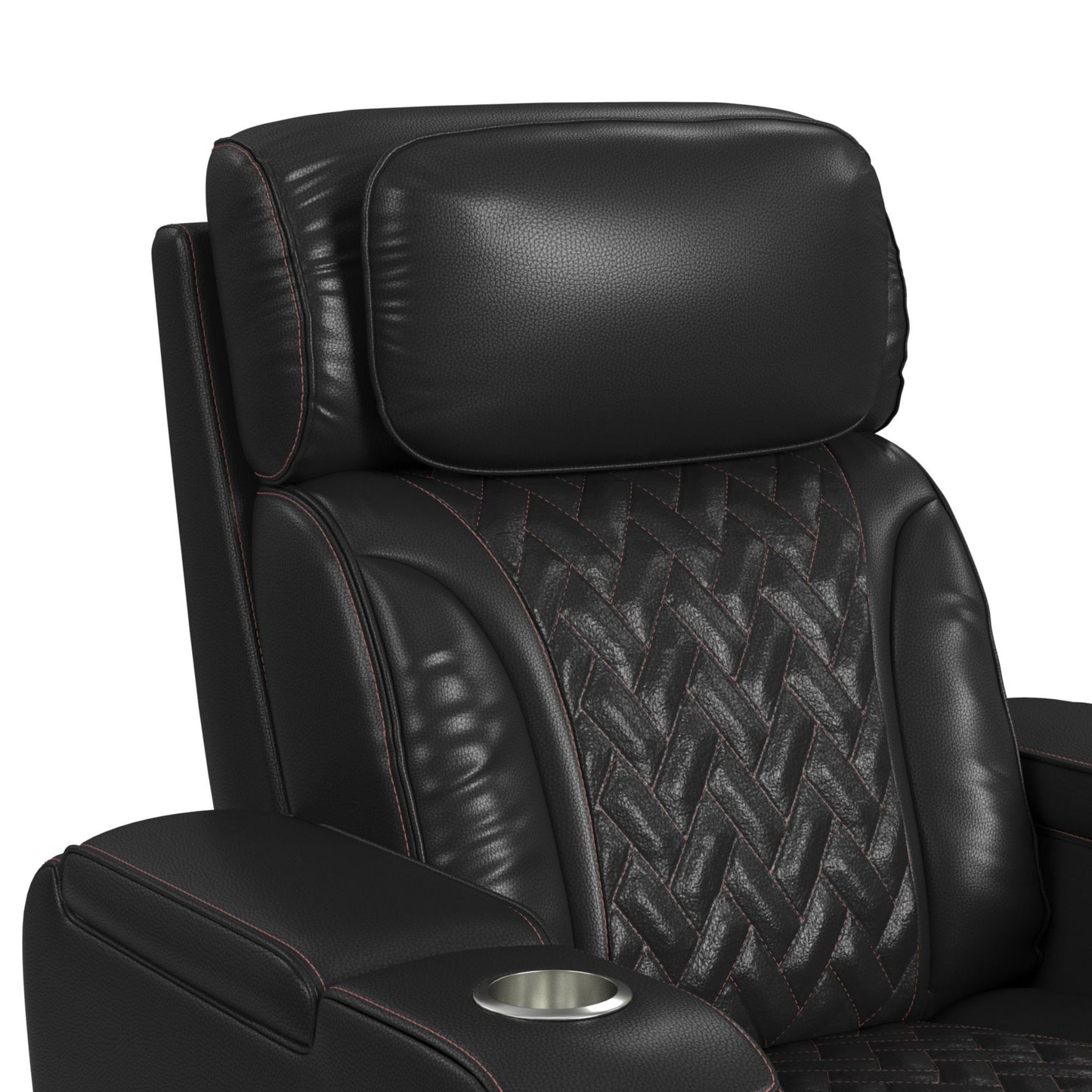 Prime Time - P3 Recliner With LED And Wireless Charger Pocket - Jett Black With Red Stitching