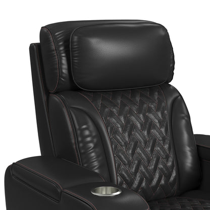 Prime Time - P3 Recliner With LED And Wireless Charger Pocket - Jett Black With Red Stitching