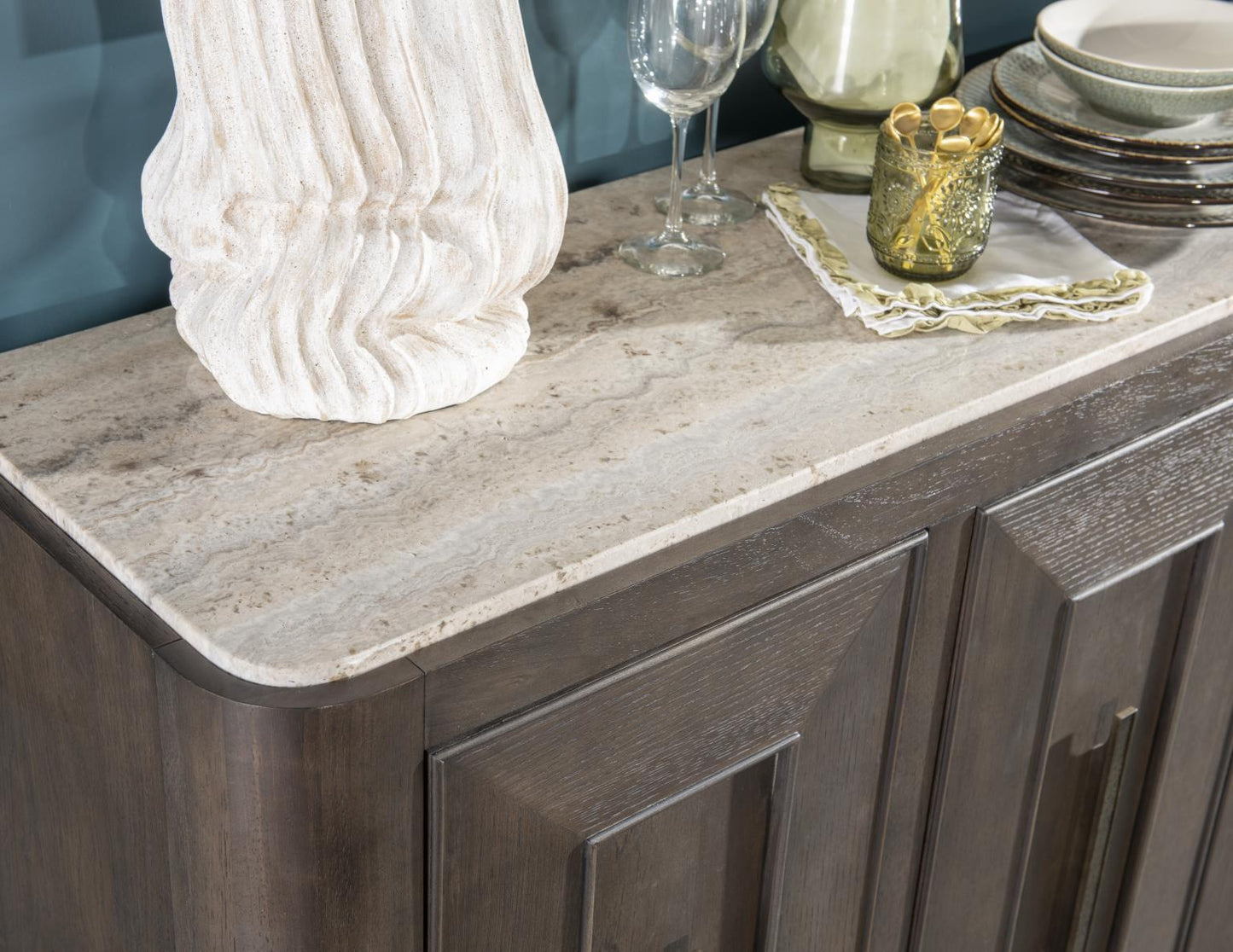 Lancia - Credenza With Stone Top - Charred Oak / White