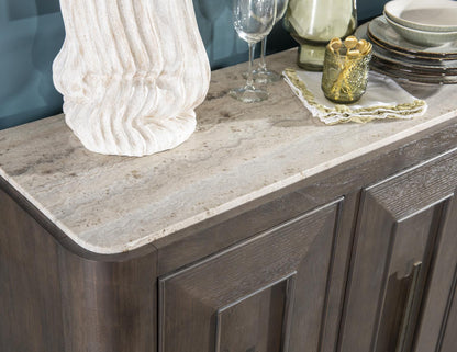 Lancia - Credenza With Stone Top - Charred Oak / White