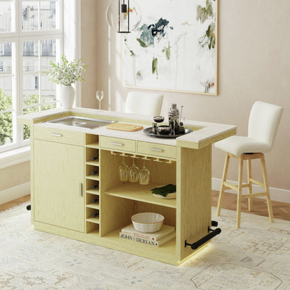 Cambrie - Bar Table With LED - Off-White And Natural