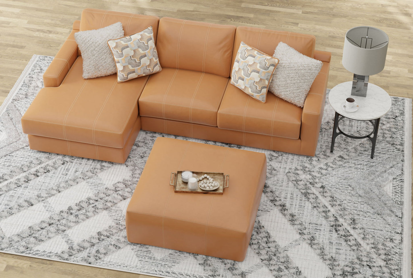 Minori - Italian Leather Sofa / Chaise And Cocktail Ottoman