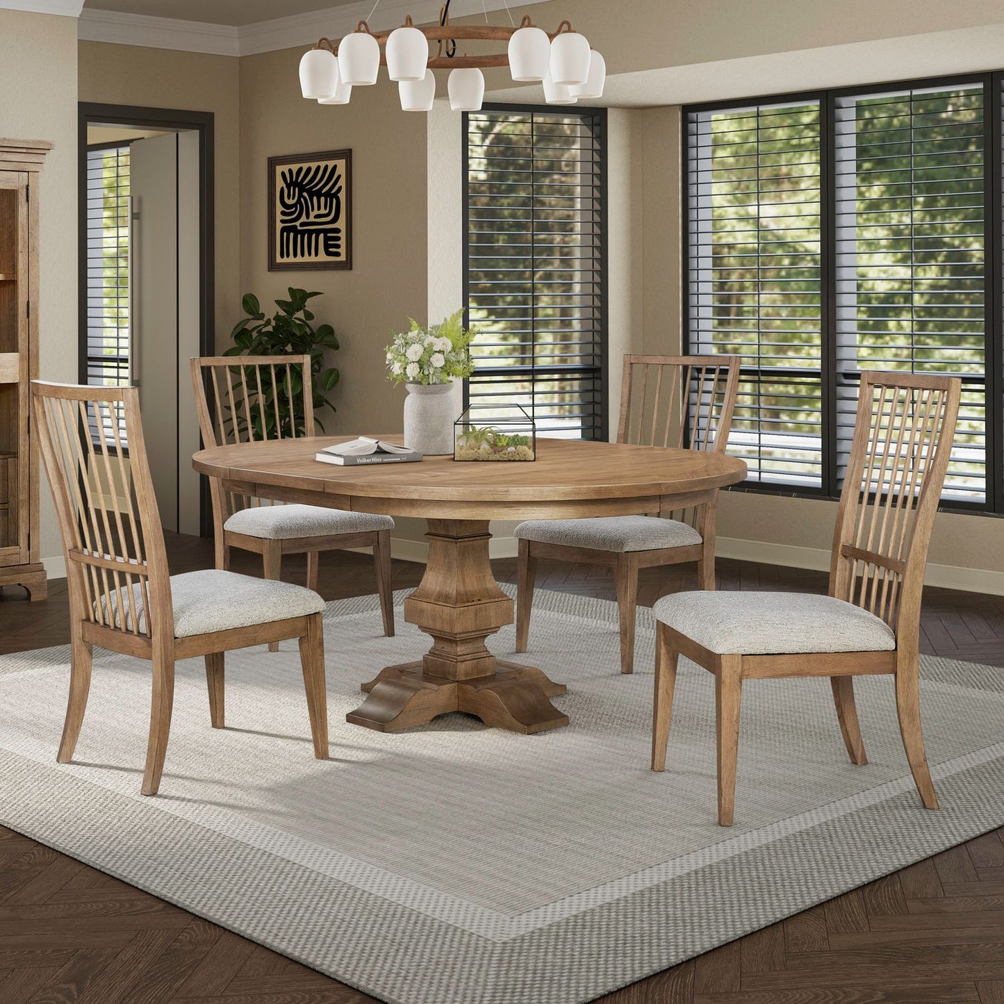Haven Hills - 5 Piece Pedestal Table Set - Camel Beige